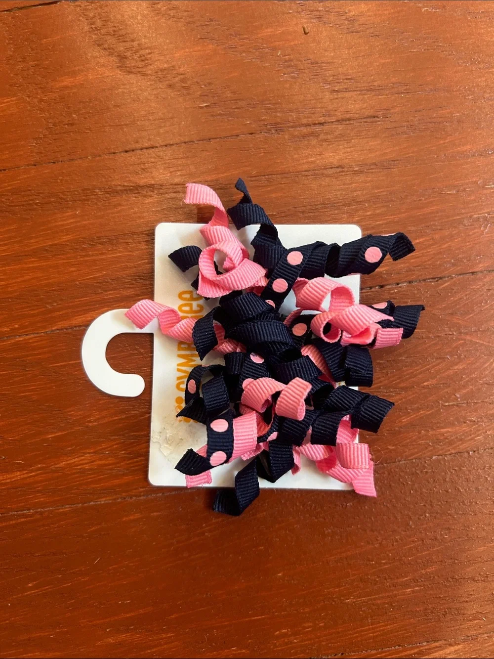 Gymboree Navy and Pink Curly Ribbon Hair Clips with Polka Dots